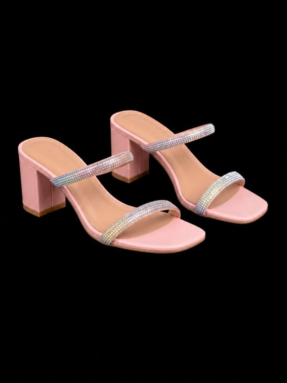 Women's Pink Multicolor Rhinestone Heels, 7